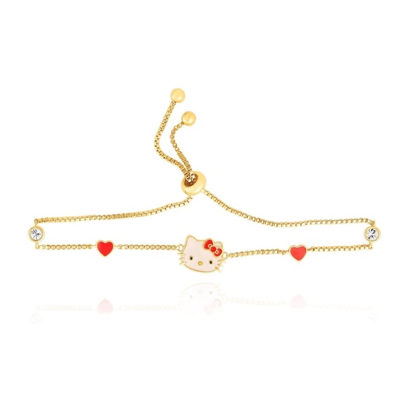 Hello Kitty Bracelet with Crystals + Red Hearts, 18k Gold Flash-Plate - Picture 7 of 7